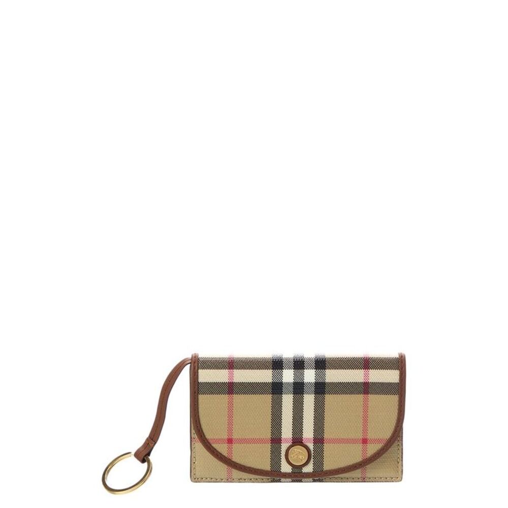 Burberry Check E-Canvas & Leather Card Case, Beige